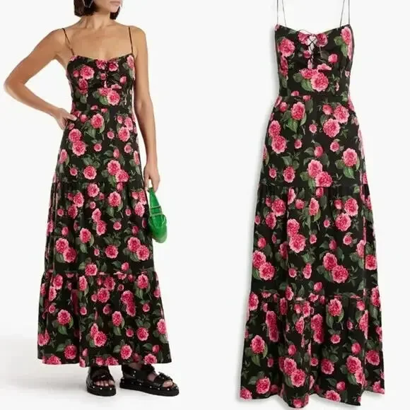 NEW, Alice + olivia chantay smocked floral print poplin maxi dress SZ 10 #MD1473 - Picture 2 of 9